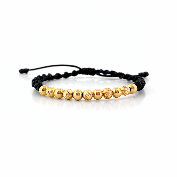 Pulsera Negra 4mm 11 Und Bolas Lisas Diamantada Oro Amarillo 18K