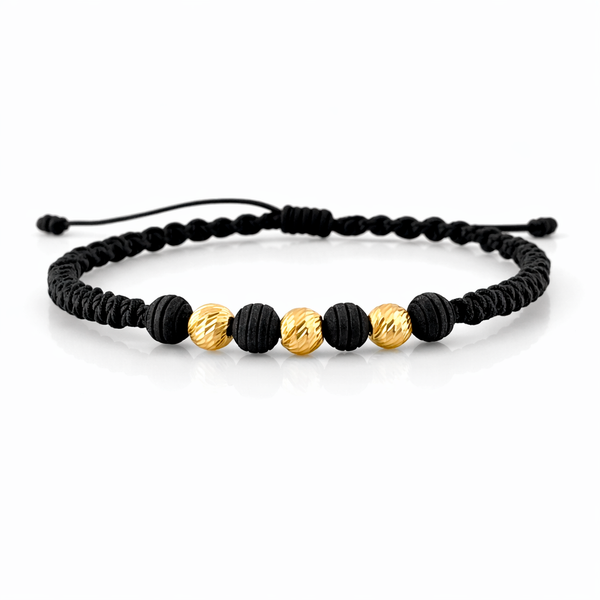 Pulsera Negra Bolas Diamantadas 6mm 3 Und Oro Amarillo 18K (A.C)
