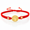 Pulsera Roja San Benito 3mm-4mm 4 Und Bolas Diamantadas Oro Amarillo 18K (A.C)