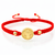 Pulsera Roja San Benito 3mm-4mm 4 Und Bolas Diamantadas Oro Amarillo 18K (A.C)