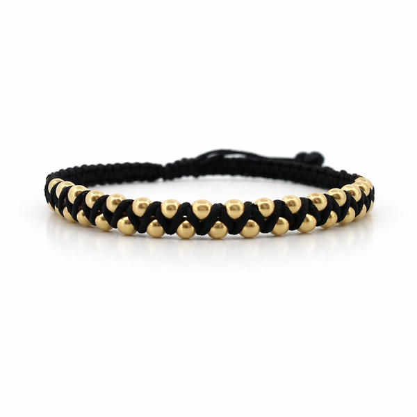 Pulsera Negra 3mm 31 Und Bolas Lisas Oro Amarillo 18K (A.C)