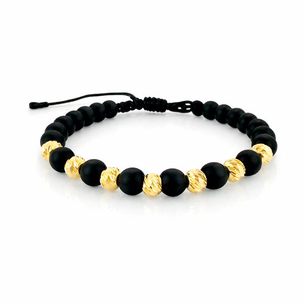 Pulsera Negra Bolas / Oro Diamantadas 5mm 7 und Amarillo 18K (A.C)