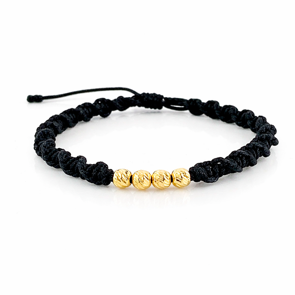 Pulsera Negra Bolas Diamantada 4 und 4mm / Oro Amarillo 18K (A.C)