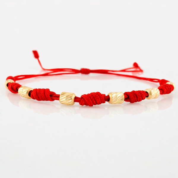 Pulsera Tejida Roja Cilindros Diamantados 0.5gr / 3mm Oro Amarillo 18K %