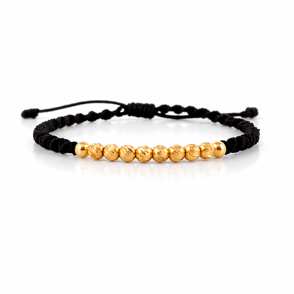 Compartir Pulsera Negra 4mm 10 Und Bolas Lisas Diamantada Oro Amarillo 18K (A.C)