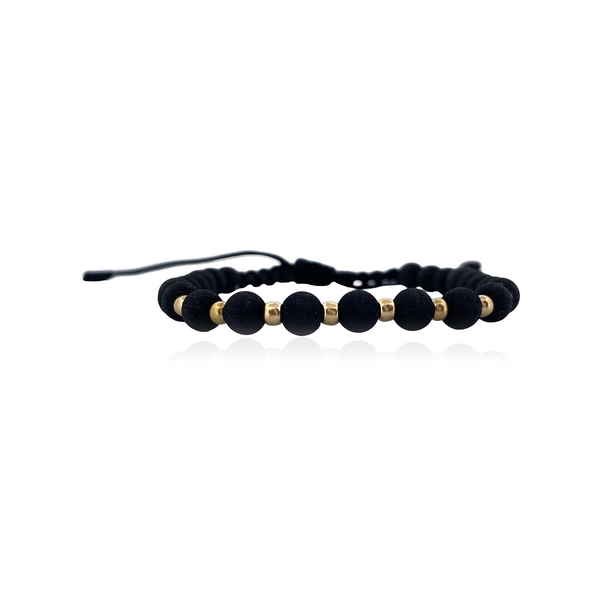 Pulsera Negra 3mm Bolas Lisas 8 und Neoprenos Oro Amarillo 18K