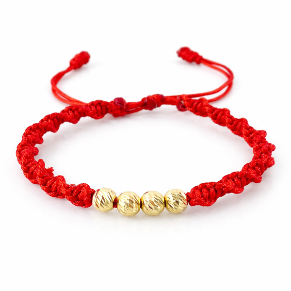 Pulsera Roja Bolas Diamantadas 4 und 5mm / Oro Amarillo 18K (A.C)