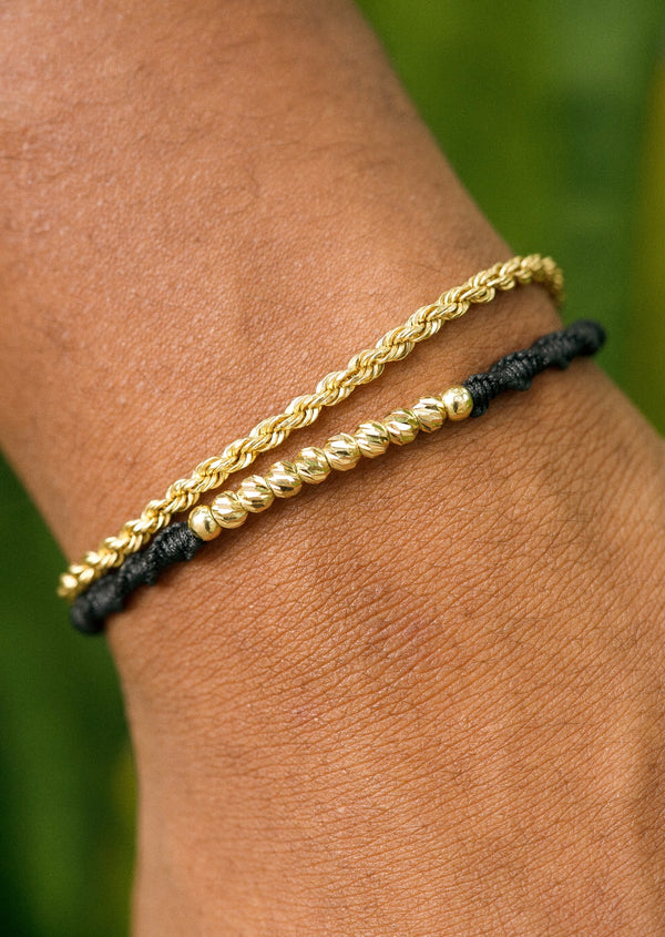 Compartir Pulsera Negra 4mm 10 Und Bolas Lisas Diamantada Oro Amarillo 18K (A.C)